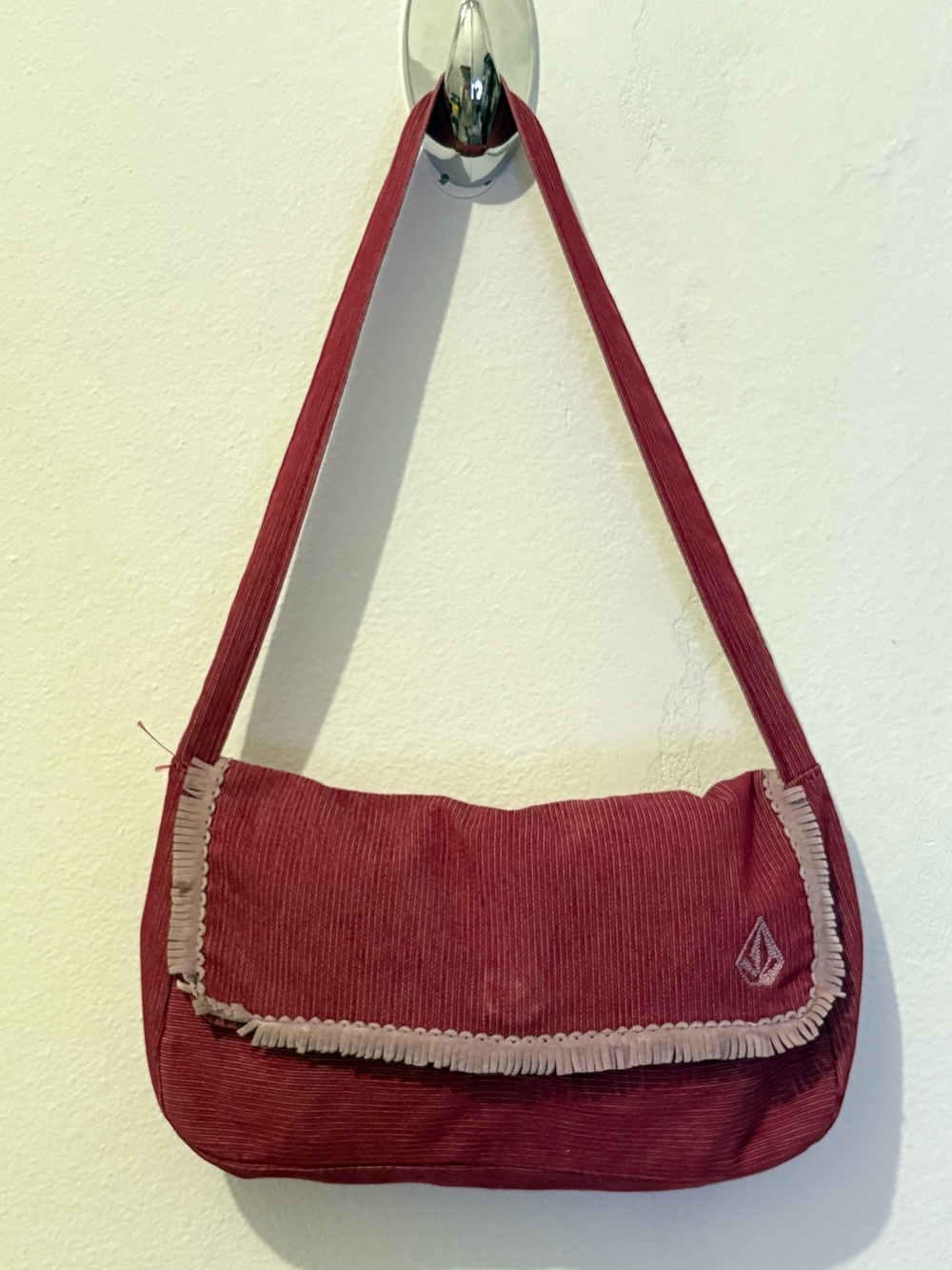 Volcom Women's Shoulder Bag in Burgundy with Tassel Trim